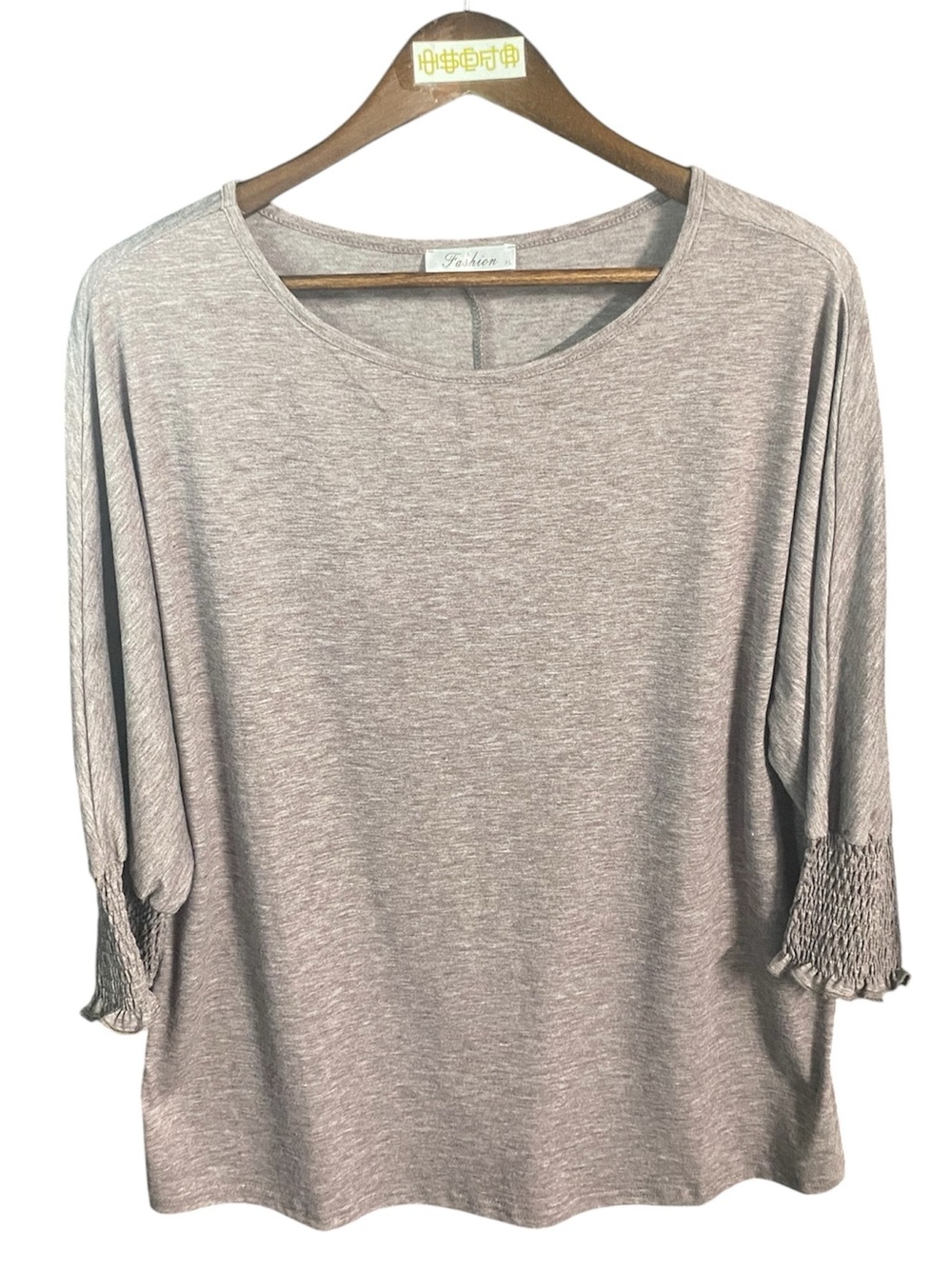 Fashion Taupe Smocked-Sleeve Women's Top | XL